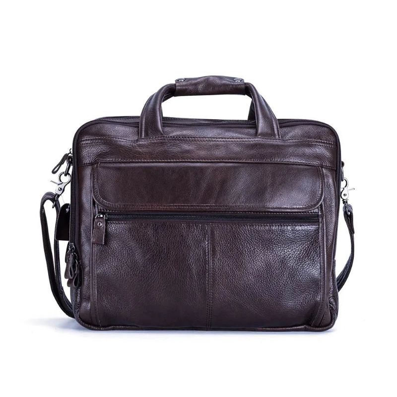 Echt Lederen Aktetassen 15 Inch Laptop Handtas Documententas Zakelijke Crossbodytas Voor Heren Tote Messenger Schoudertassen - Groen