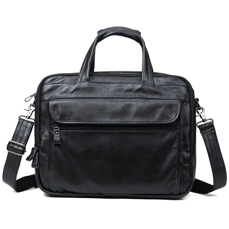 Echt Lederen Aktetassen 15 Inch Laptop Handtas Documententas Zakelijke Crossbodytas Voor Heren Tote Messenger Schoudertassen - Groen