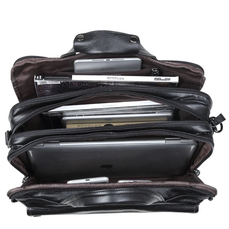 Echt Lederen Aktetassen 15 Inch Laptop Handtas Documententas Zakelijke Crossbodytas Voor Heren Tote Messenger Schoudertassen - Groen