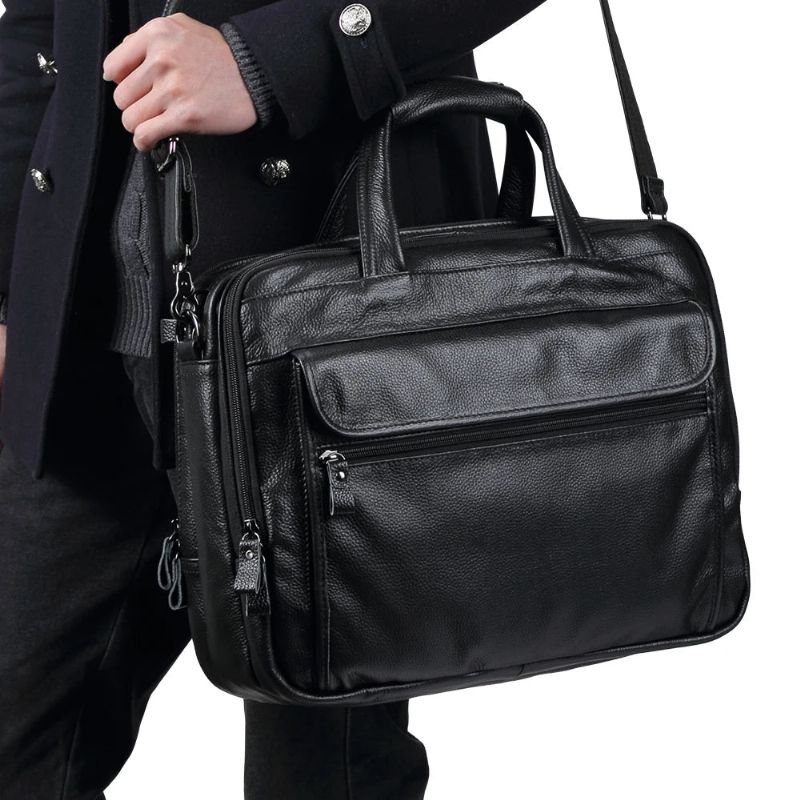Echt Lederen Aktetassen 15 Inch Laptop Handtas Documententas Zakelijke Crossbodytas Voor Heren Tote Messenger Schoudertassen - Groen