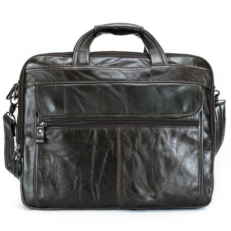 Echt Lederen Aktetassen 15 Inch Laptop Handtas Documententas Zakelijke Crossbodytas Voor Heren Tote Messenger Schoudertassen - Groen