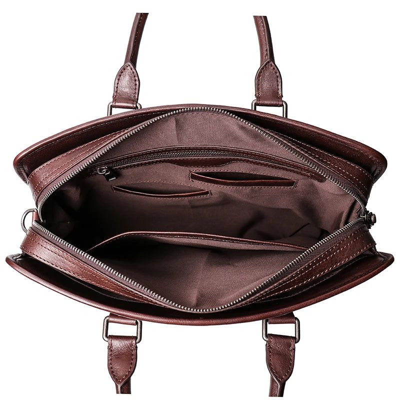 Leren Tas Vintage Herenaktentas Lichtgewicht Laptoptas Man Handtas Messenger Bag - Zwart
