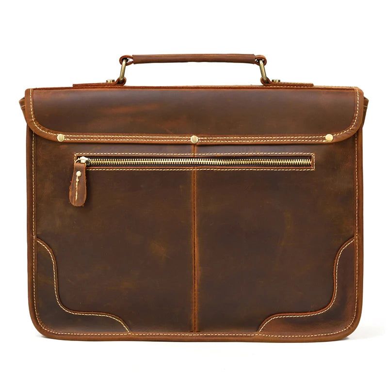 Vintage Herenaktentas Van Echt Leer 15.6 Inch Pc-laptoptas Lederen Zakelijke Messenger - Bruin