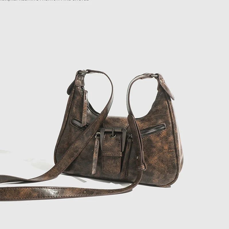 Retro Riemontwerp Schoudertassen Voor Dames Kleine Vintage Vrouwelijke Onderarmhandtassen - Bruin