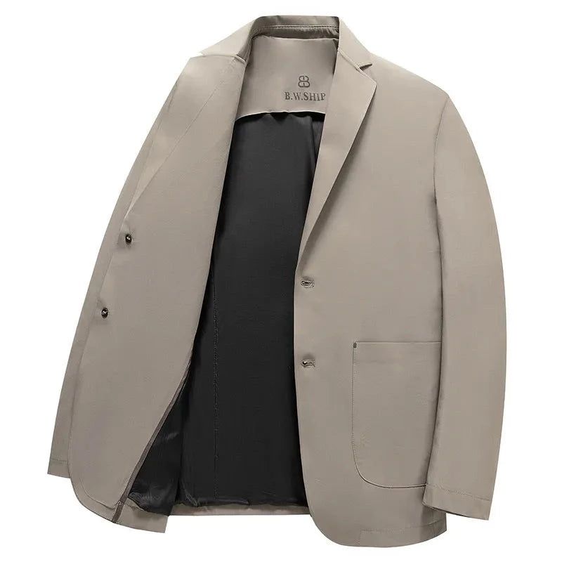 Casual Pak Voor Heren Lente En Herfst Dun Zakelijk Slim-fit Effen Naadloos Anti-rimpel Klein Colbert - Zwart