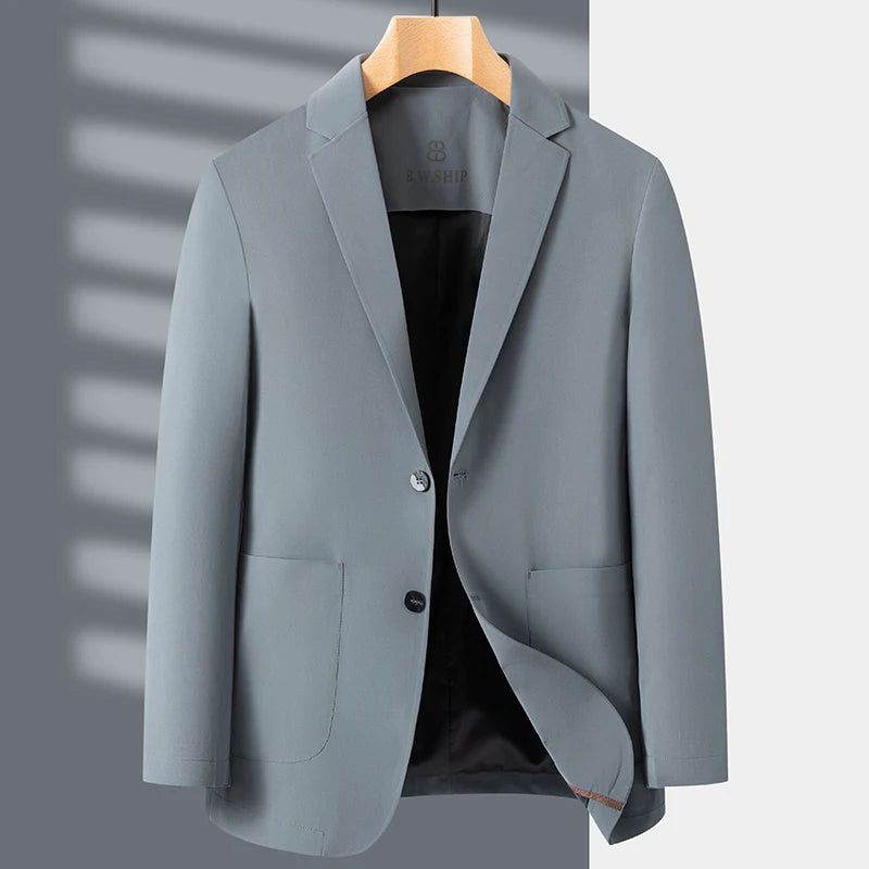 Casual Pak Voor Heren Lente En Herfst Dun Zakelijk Slim-fit Effen Naadloos Anti-rimpel Klein Colbert - Zwart