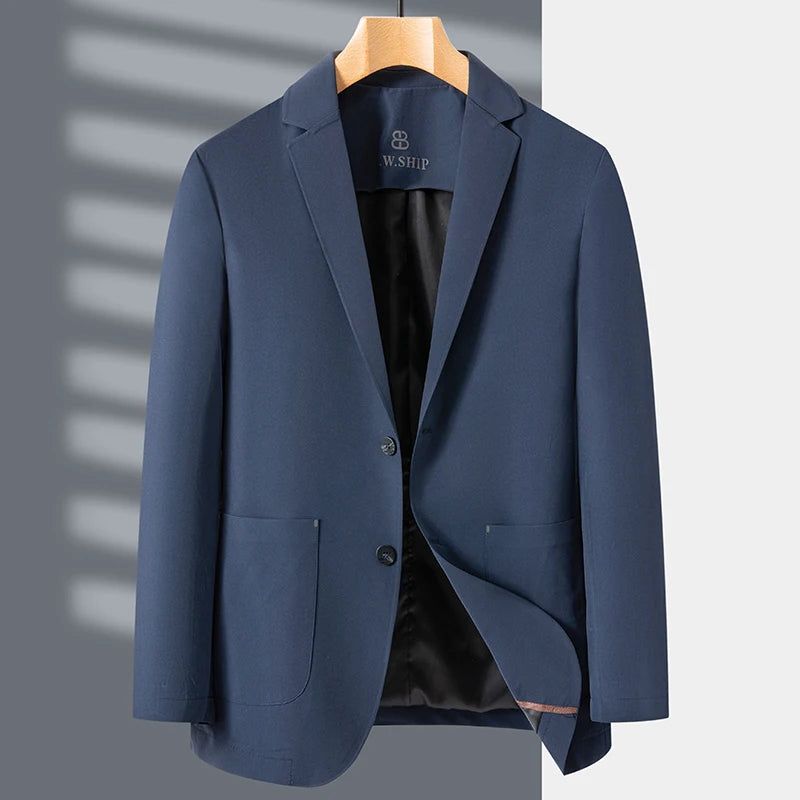 Casual Pak Voor Heren Lente En Herfst Dun Zakelijk Slim-fit Effen Naadloos Anti-rimpel Klein Colbert - Zwart