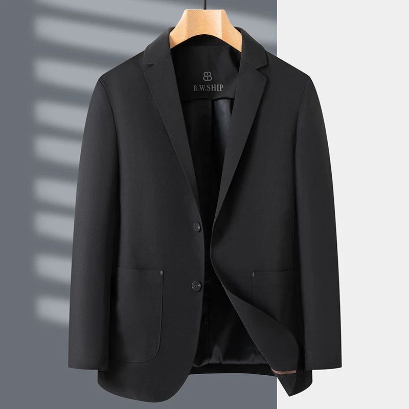 Casual Pak Voor Heren Lente En Herfst Dun Zakelijk Slim-fit Effen Naadloos Anti-rimpel Klein Colbert - Zwart