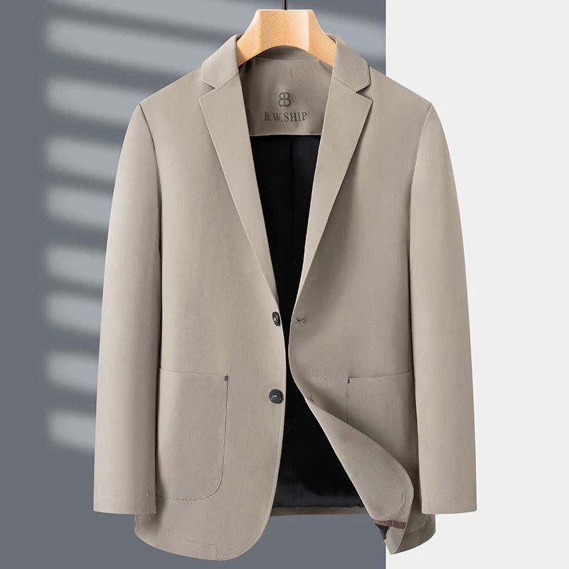 Casual Pak Voor Heren Lente En Herfst Dun Zakelijk Slim-fit Effen Naadloos Anti-rimpel Klein Colbert - Zwart