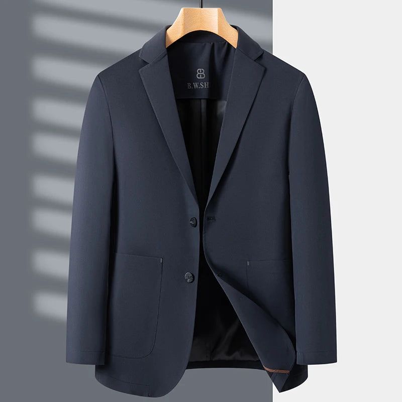 Casual Pak Voor Heren Lente En Herfst Dun Zakelijk Slim-fit Effen Naadloos Anti-rimpel Klein Colbert - Zwart