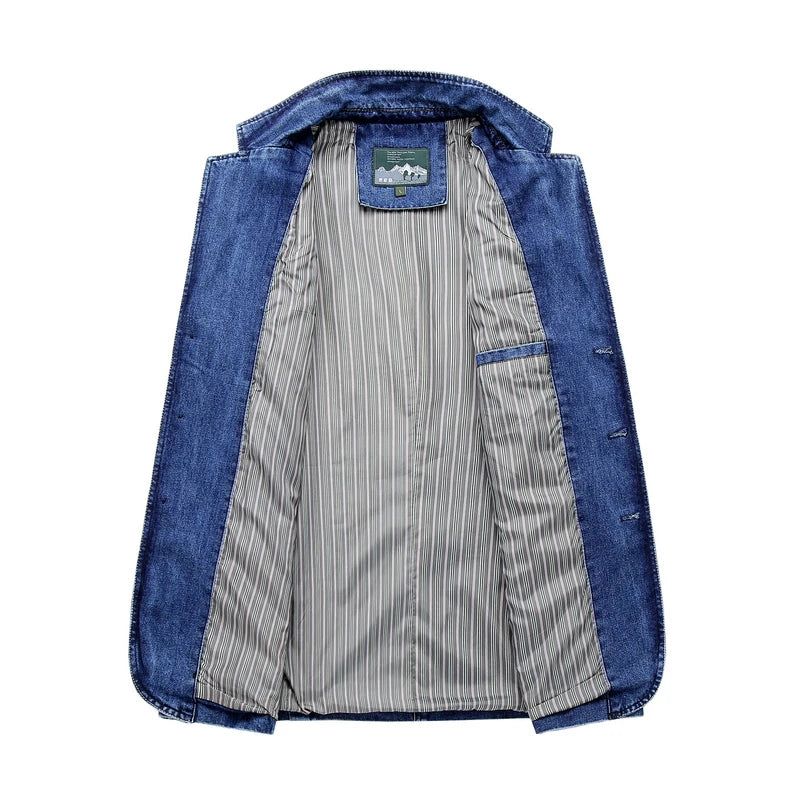 Heren Denim Blazers Mannelijke Jas Oversized Lente Herfst Casual Blazer Herenkleding Bovenkleding Jas - Blauw