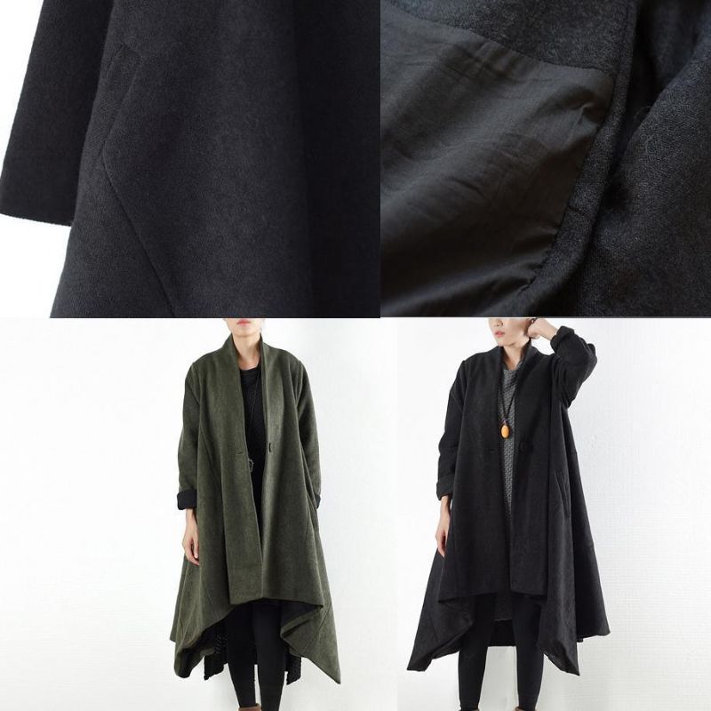 2024 Winterwollen Jassen Groen Kruis Asymmetrische Vesten Lange Uitloperjurk Met Één Knoop - Dames cardigans