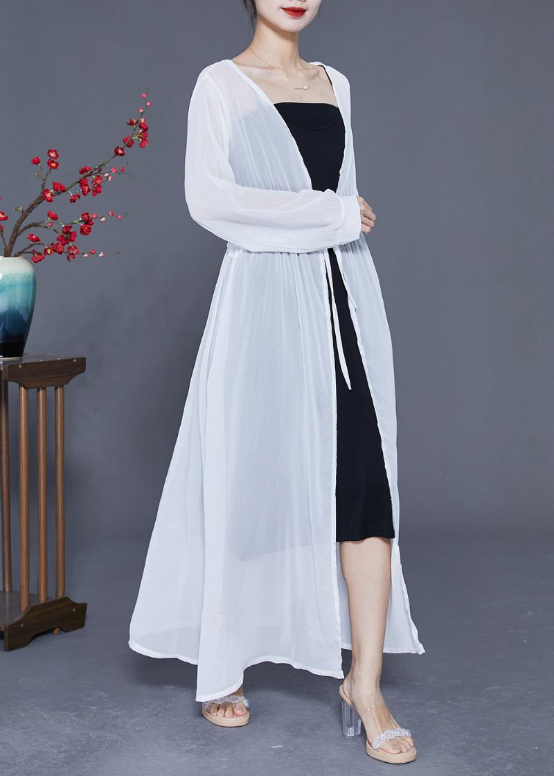 Boheemse Witte Stropdas Taille Extra Grote Zoom Chiffon Upf 50+ Jas Zomer - Dames cardigans