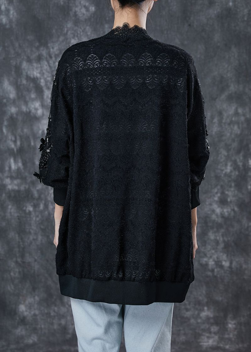 Boheemse Zwarte Oversized Patchwork Kanten Vest Lente - Dames cardigans