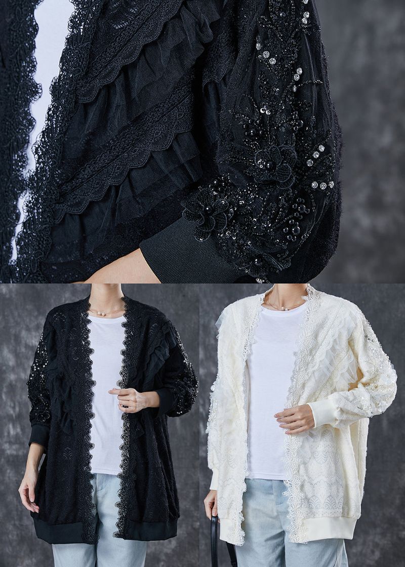 Boheemse Zwarte Oversized Patchwork Kanten Vest Lente - Dames cardigans