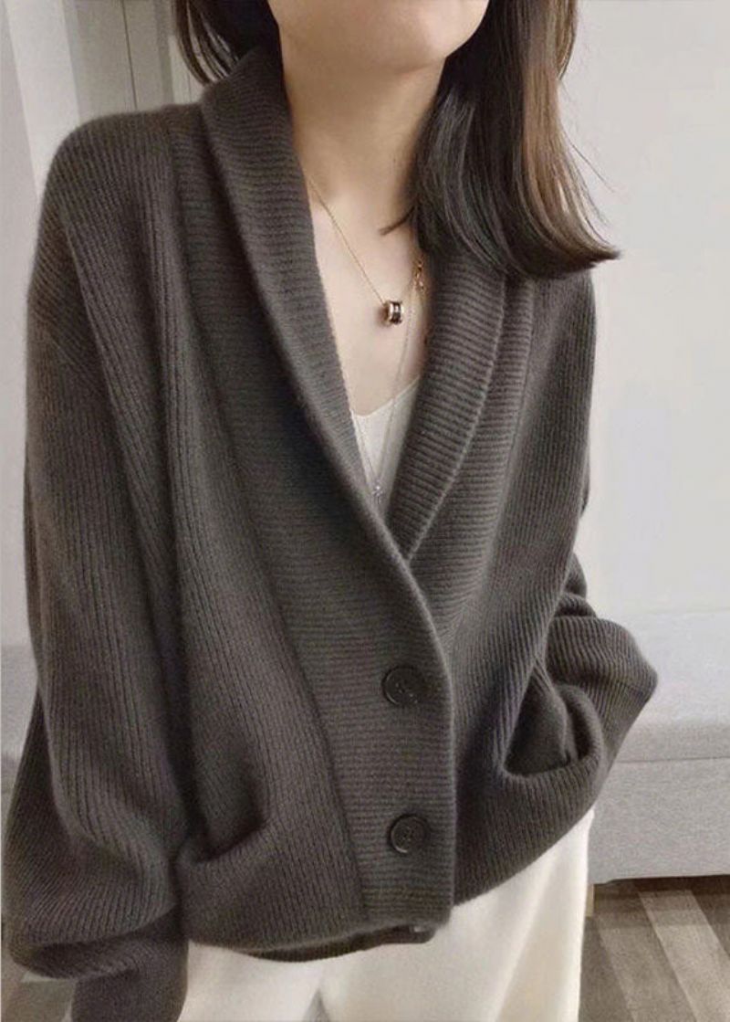 Casual Grijze Dikke Oversized Gebreide Vesten Met V-hals Lente - Dames cardigans