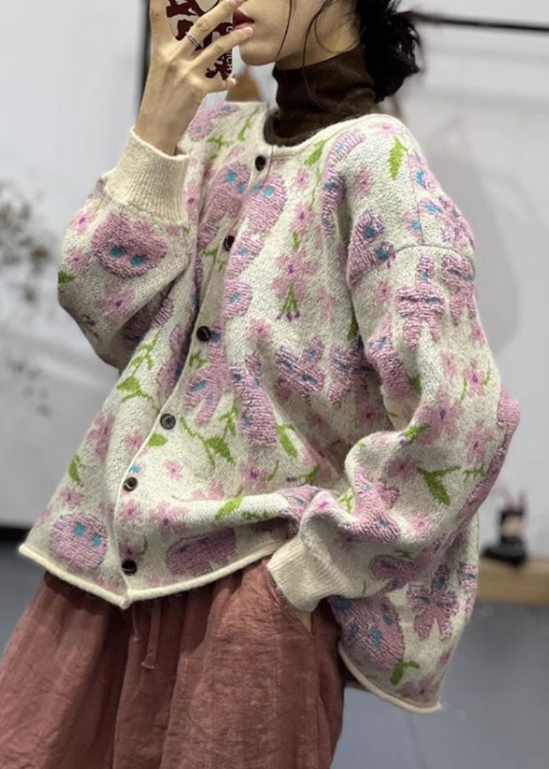 Casual Veelzijdige Grote Maat Jacquard Knoop Dikke Gebreide Trui Herfst - Dames cardigans