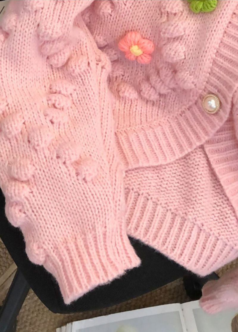 Dames Roze Bloemen Versierde Patchwork Gebreide Vesten Herfst - Dames cardigans