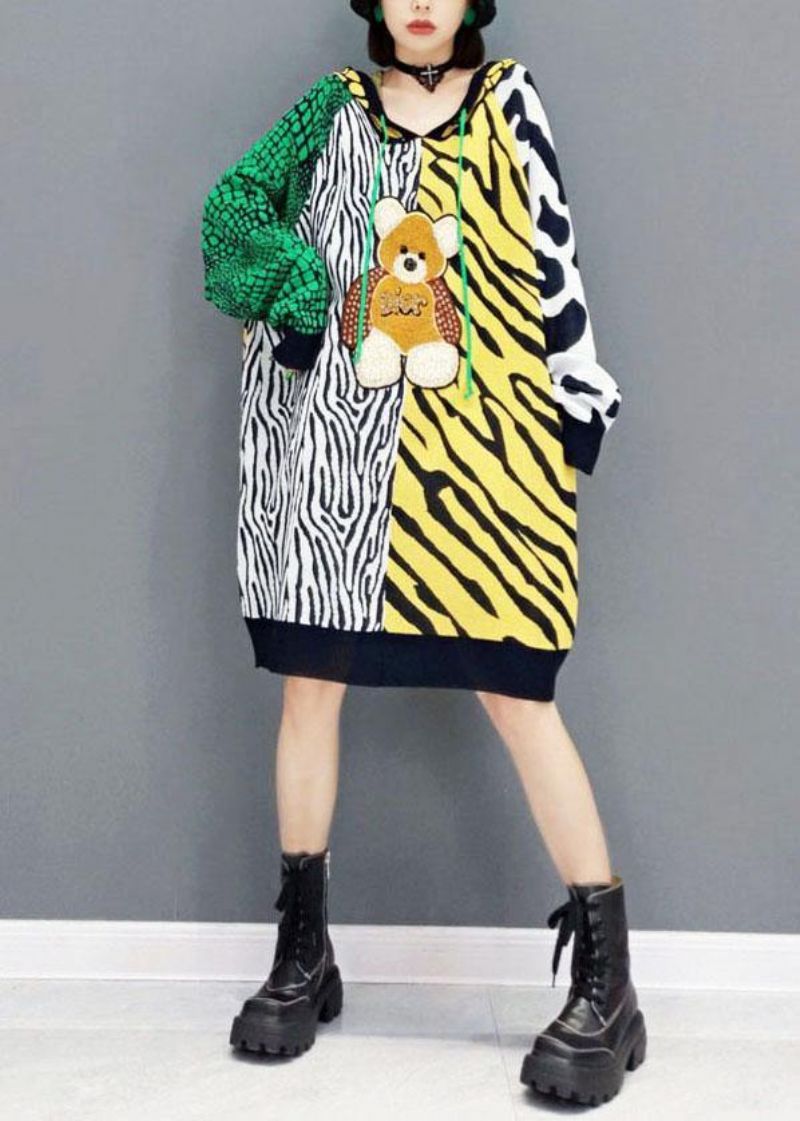 Eenvoudig Sweatshirt Met Patchwork En Herfstprint Met Kleurblokken En Capuchon - Dames cardigans