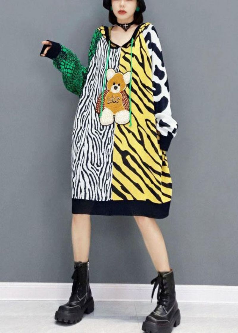 Eenvoudig Sweatshirt Met Patchwork En Herfstprint Met Kleurblokken En Capuchon - Dames cardigans