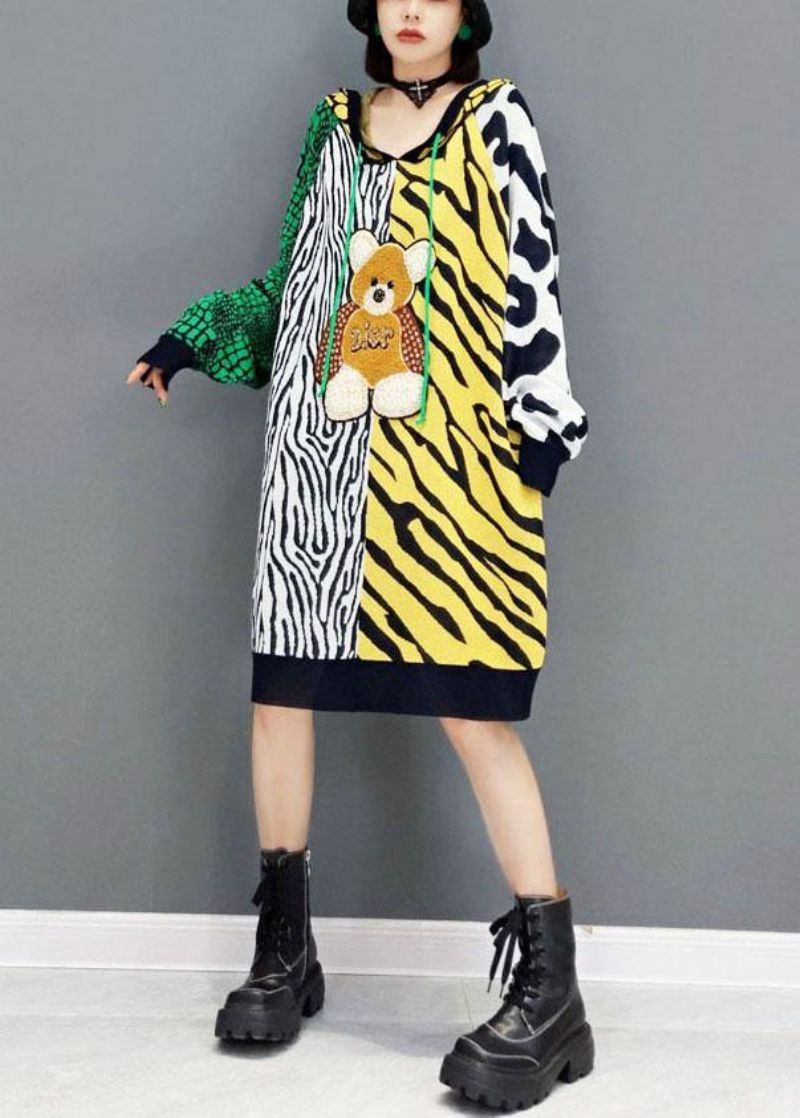 Eenvoudig Sweatshirt Met Patchwork En Herfstprint Met Kleurblokken En Capuchon - Dames cardigans