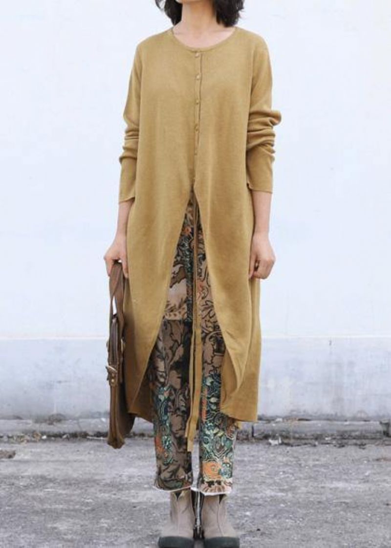 Esthetische Gebreide Oversized Gele Asymmetrische Jassen Met O-hals