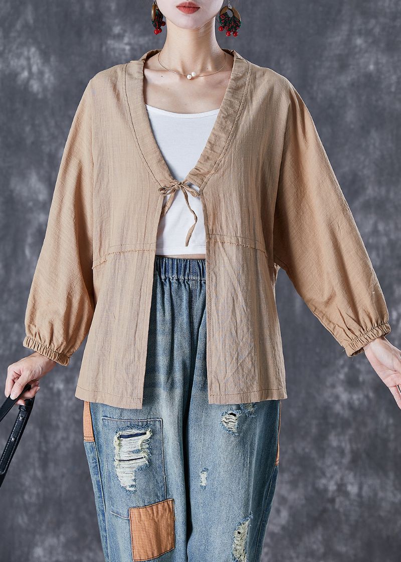 Kaki Linnen Vest Oversized Vetersluiting Herfst - Dames cardigans