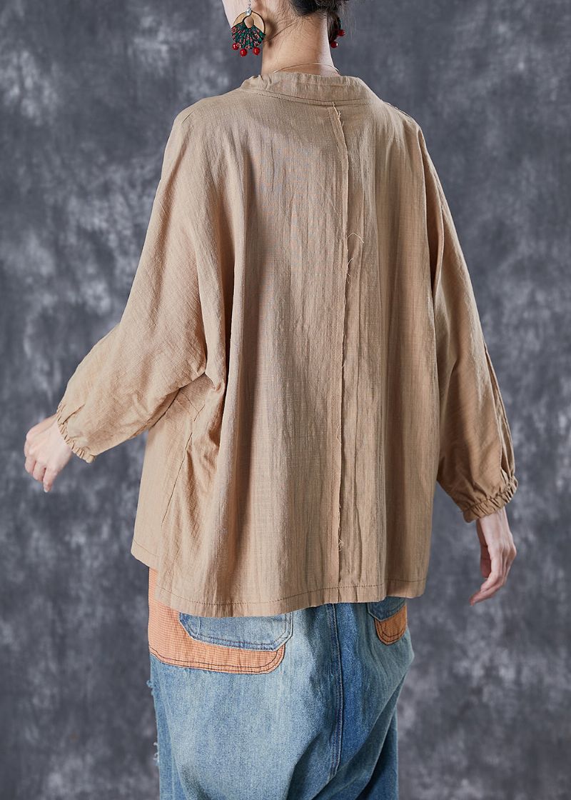 Kaki Linnen Vest Oversized Vetersluiting Herfst - Dames cardigans