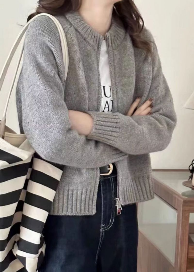 Losse Beige Patchwork Met Ritssluiting Gezellige Gebreide Jassen Met Lange Mouwen - Dames cardigans