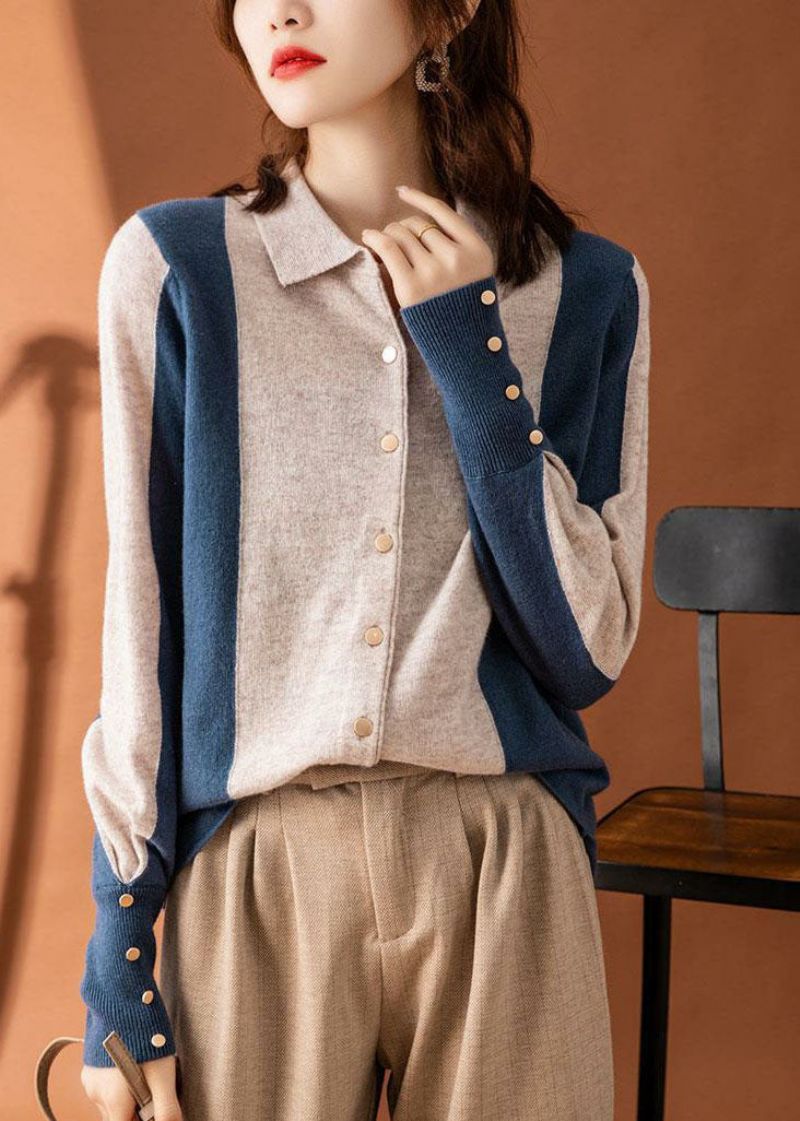 Mooie Colorblock Peter Pan Kraag Patchwork Kasjmier Vesten Lente - Dames cardigans