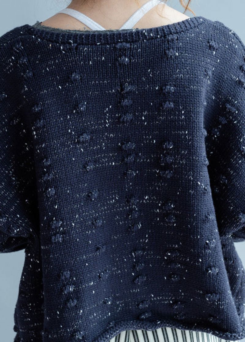 Nieuwe Blauwe Asymmetrische Katoenen Gebreide Vesten Dikke Oversized Modejassen - Dames cardigans