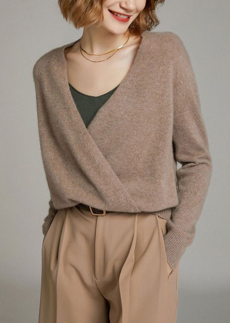 Nieuwe Licht Camelkleurige Gebreide Wollen Vesten Met Knopen Herfst - Dames cardigans
