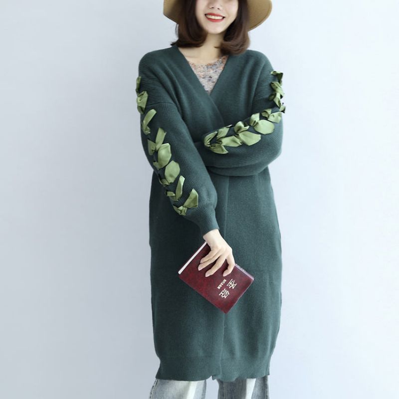 Stijlvolle Groene Oversized Gebreide Vesten Plus Size Truijassen