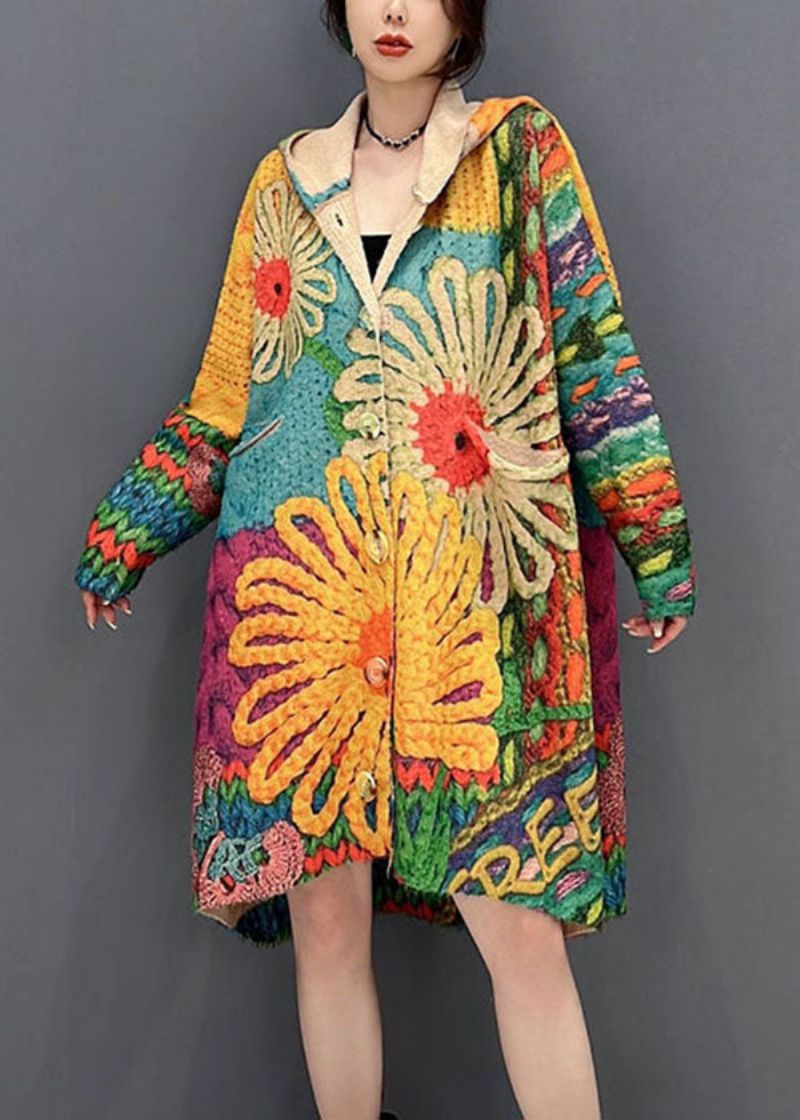 Vintage Colorblock Capuchonprint Gebreide Losse Jassen Herfst - Dames cardigans