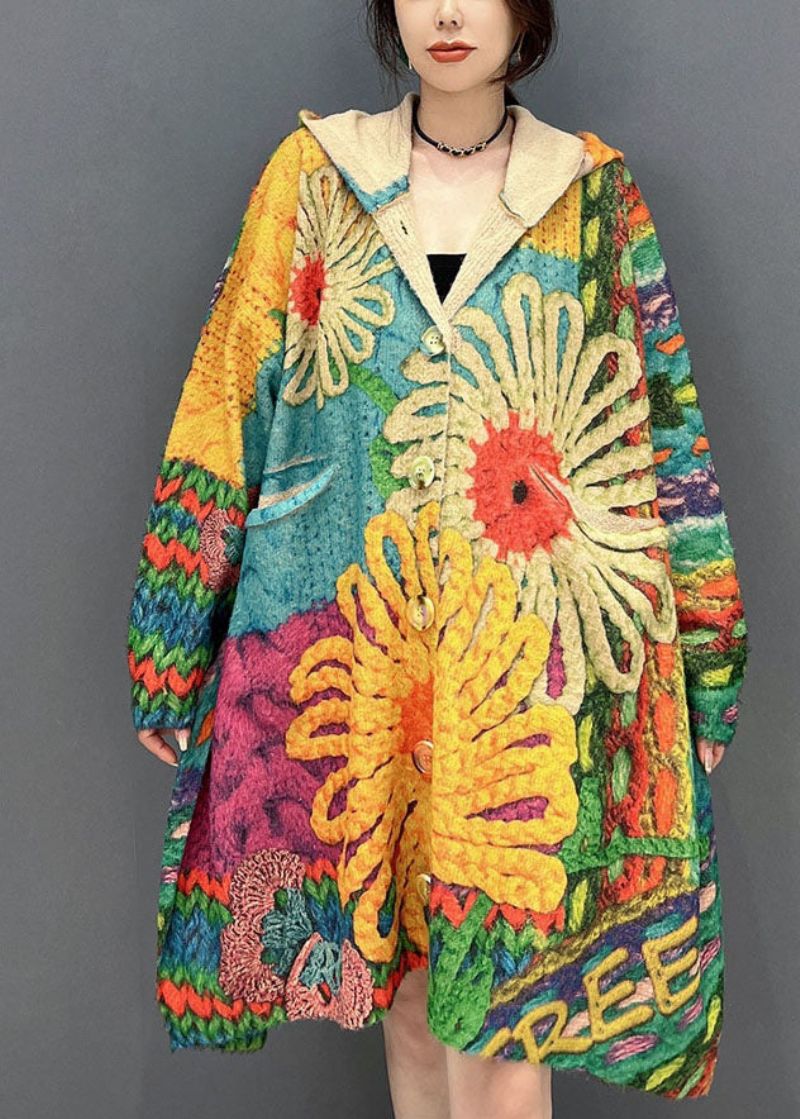 Vintage Colorblock Capuchonprint Gebreide Losse Jassen Herfst - Dames cardigans
