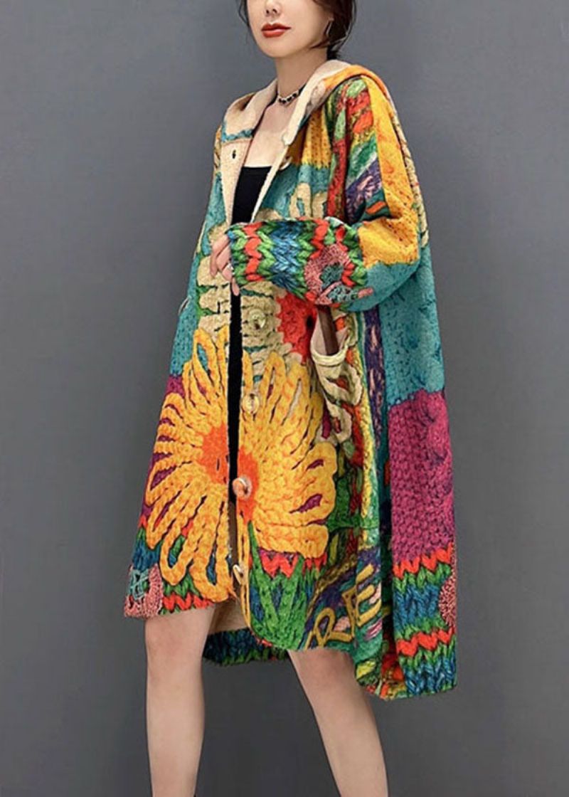 Vintage Colorblock Capuchonprint Gebreide Losse Jassen Herfst - Dames cardigans