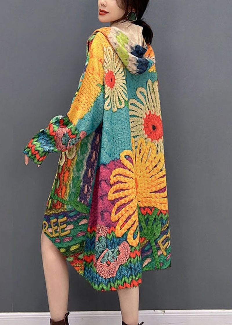Vintage Colorblock Capuchonprint Gebreide Losse Jassen Herfst - Dames cardigans