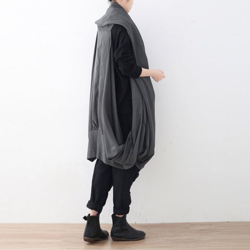 Vintage Zwarte Maxi-jas Oversized Vesten Met Asymmetrische Zoom Jassen Mouwloze Boetiekjassen - Zwart