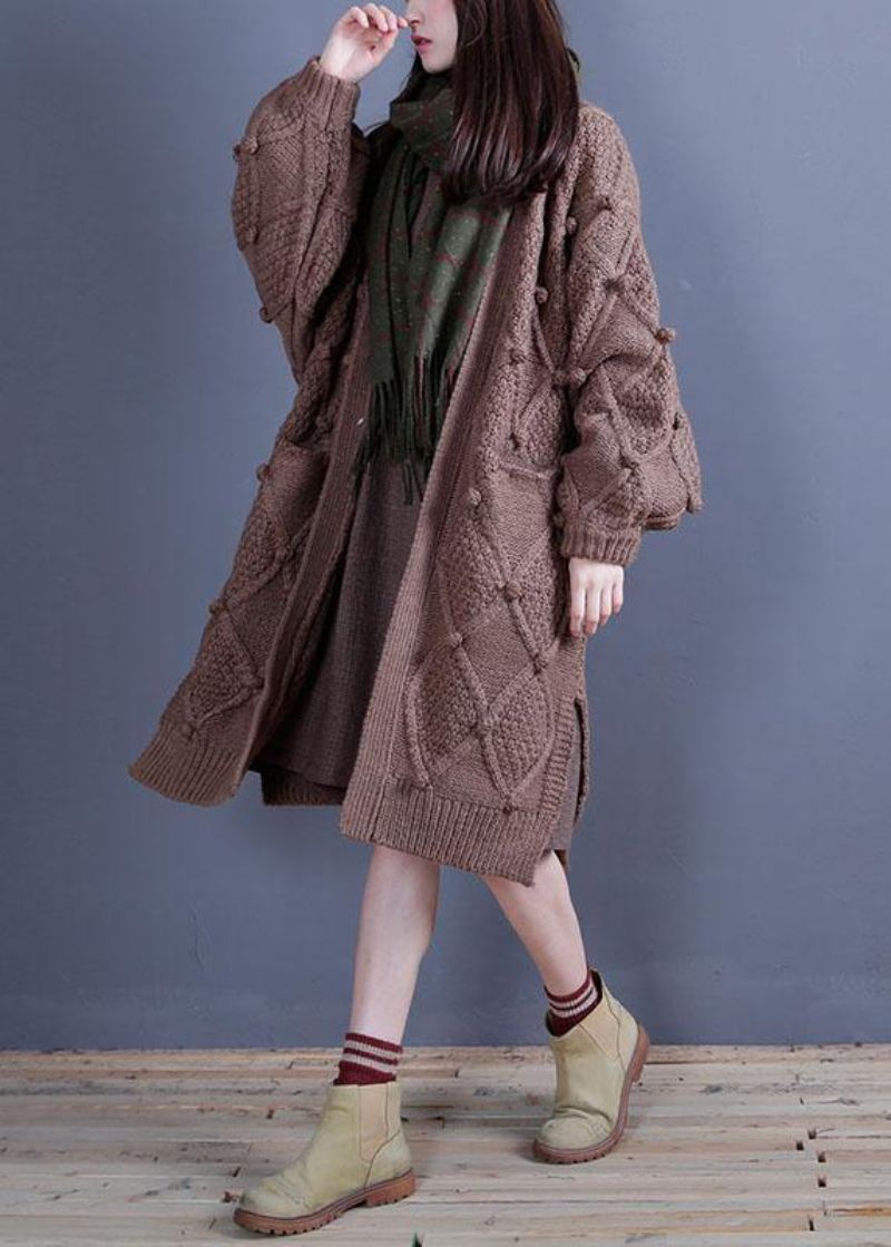 Voor De Lente-herfst Gebreide Oversized Kaki Kant Open - Dames cardigans