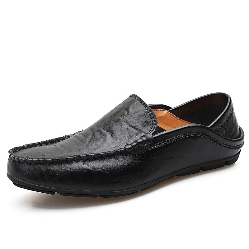 Herfst Winter Warm Bont Lederen Flats Loafers Heren Mocassins Casual Schoenen - Zwart