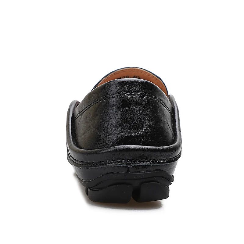 Herfst Winter Warm Bont Lederen Flats Loafers Heren Mocassins Casual Schoenen - Zwart