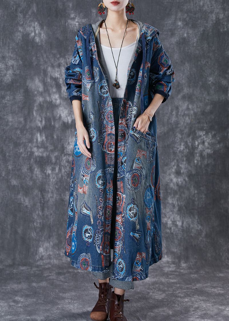 Art Navy Oversized Katoenen Trenchcoats Met Capuchon En Herfst - Dames trenchcoats