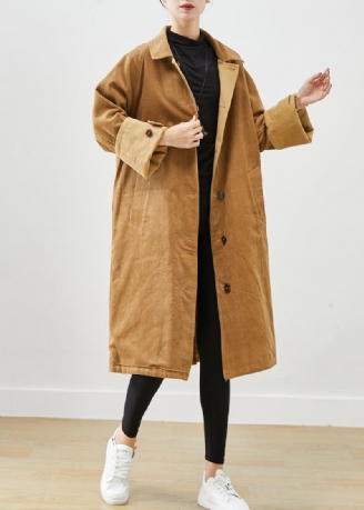 Boutique Coffee Oversized Slijtage Aan Beide Zijden Corduroy Trenchcoat Herfst