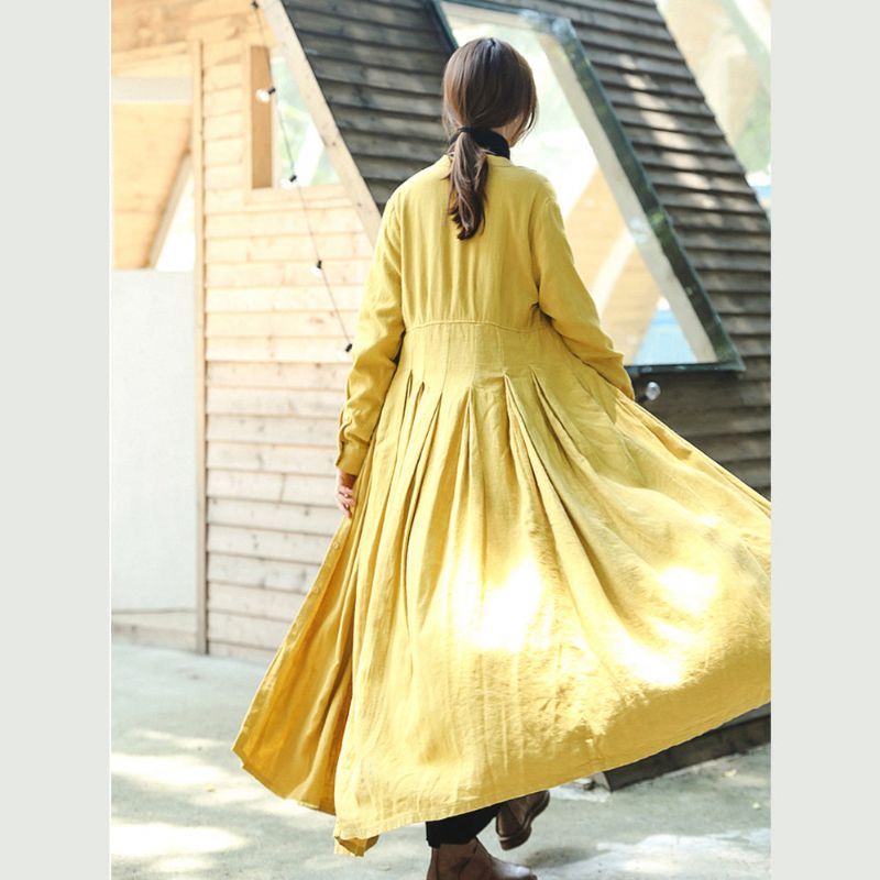 Boutique Gele Jassen Casual Trenchcoat Met Opstaande Kraag Mode Geknoopte Jas Met Grote Zoom - Dames trenchcoats