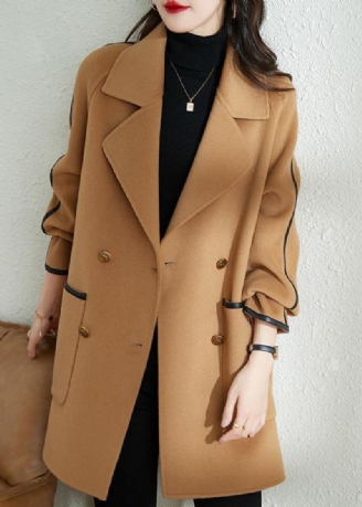 Camel Patchwork Wollen Trench Oversized Double Breast Fall