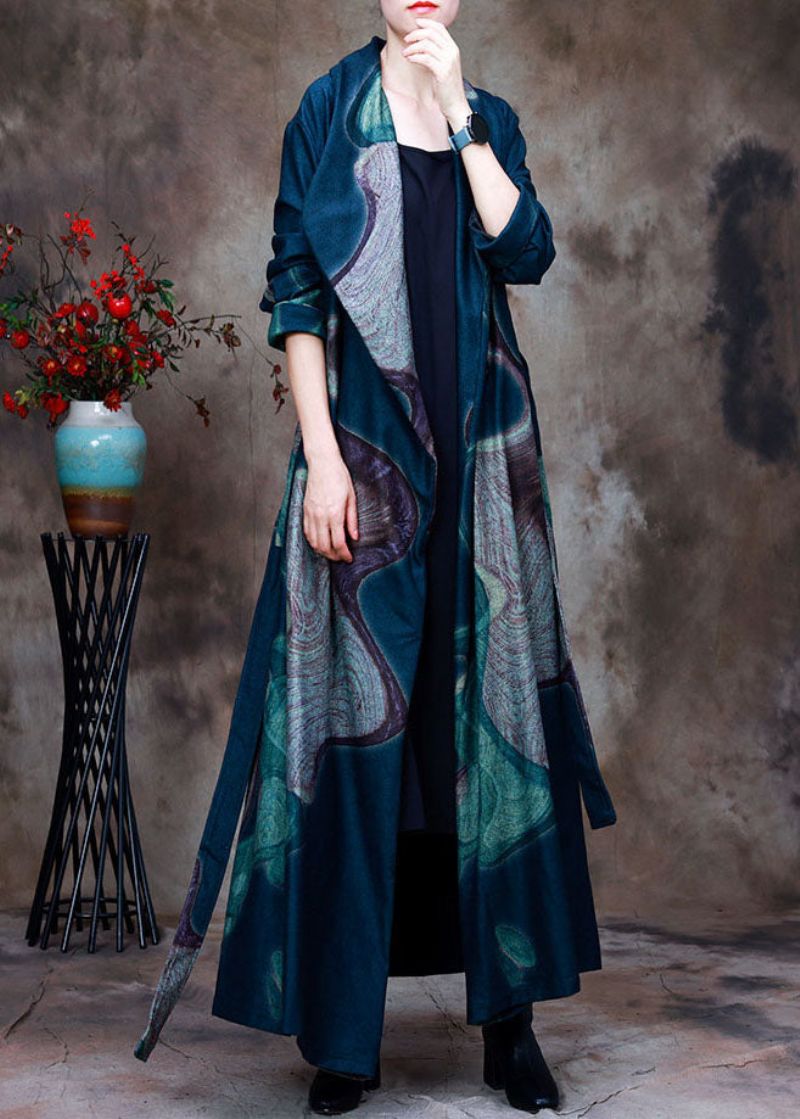 Casual Lichtgroene Peter Pan-kraagprint Wollen Trenchcoats Lente - Dames trenchcoats