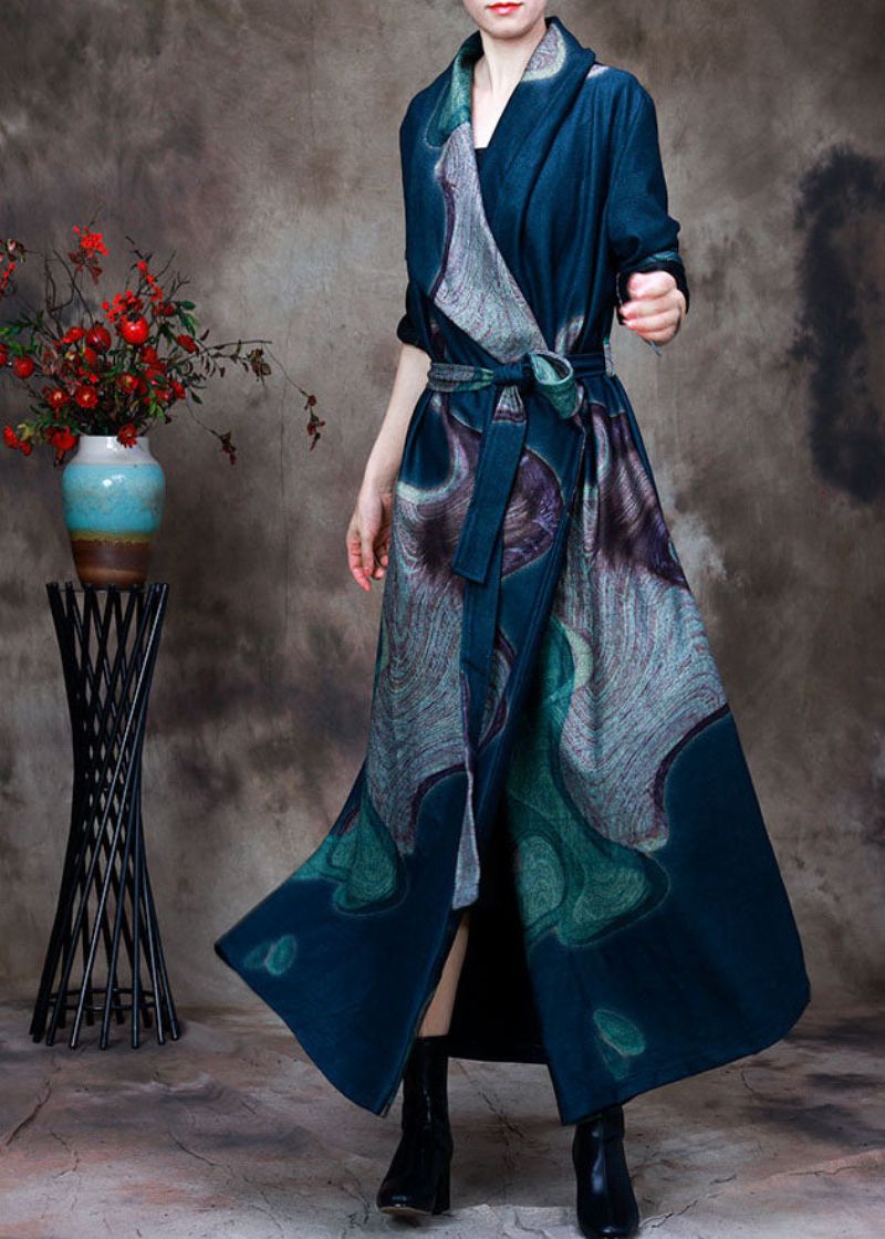 Casual Lichtgroene Peter Pan-kraagprint Wollen Trenchcoats Lente - Dames trenchcoats