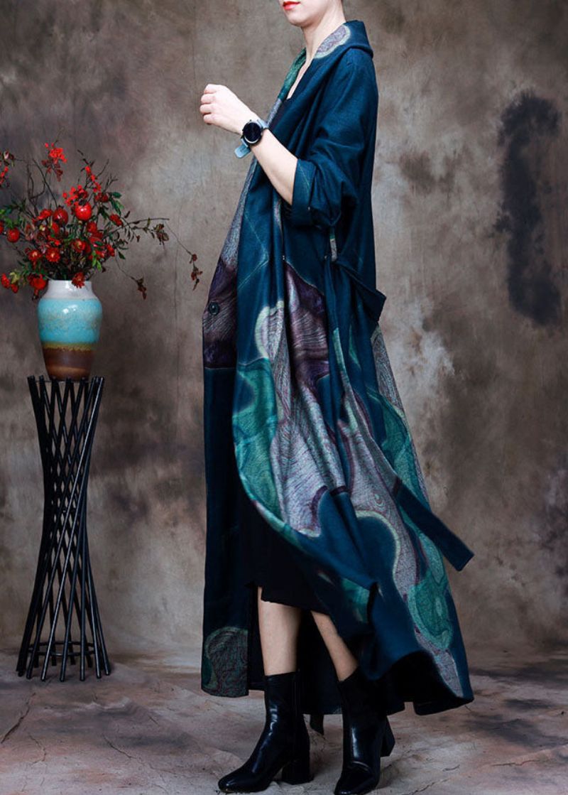 Casual Lichtgroene Peter Pan-kraagprint Wollen Trenchcoats Lente - Dames trenchcoats