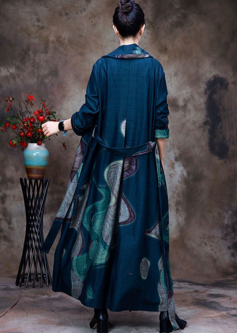 Casual Lichtgroene Peter Pan-kraagprint Wollen Trenchcoats Lente - Dames trenchcoats