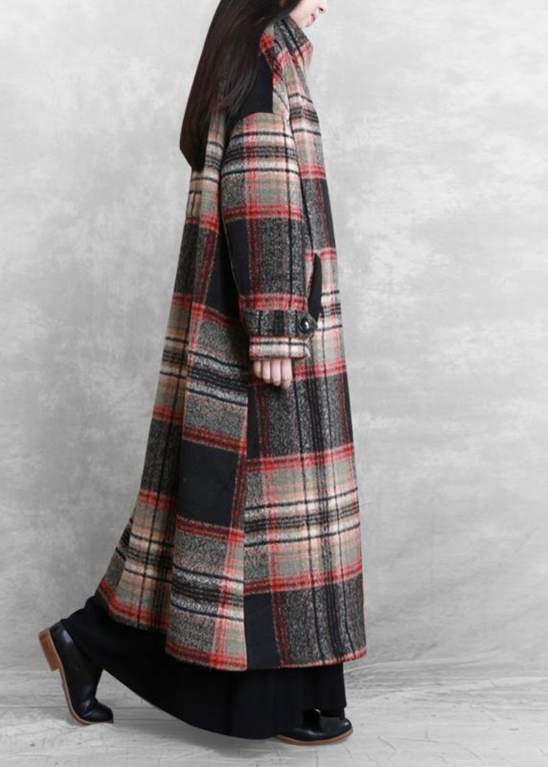 Dames Casual Lange Jassen Damesjassen Zwarte Geruite Asymmetrische Wollen Jas Met Stropdas In De Taille - Dames trenchcoats